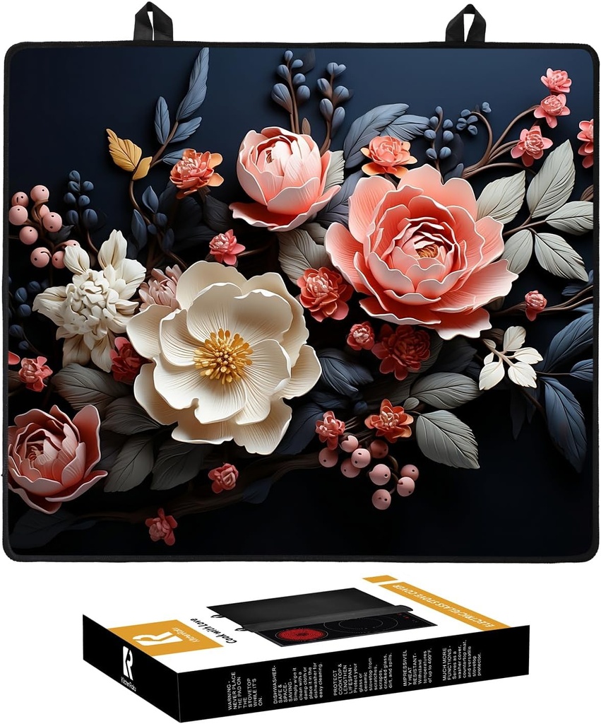 KitchenRaku Stove Cover, Stove Top Covers for Electric Stove, Ceramic Glass Cooktop Protector, Electric Stove Cover, Glass Top Stove Cover, 52x78cm (Floral Pattern)