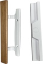 9-3/8" Mortise Style Reversible Sliding Patio Door Handle Set with Oak Wood Interior Handle + Exterior Pull in White Diecast Finish Fits 3-15/16” Screw Hole Space Non-Keyed Door Hardware