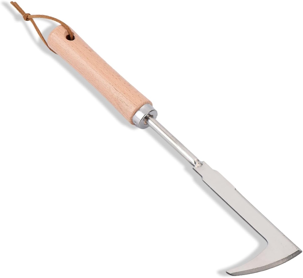Crack Weeder, 12" Stainless Steel Crevice Weeding Tool with Wood Handle, L-Shaped Side-Walk Weed Puller Spatula, for Garden Lawn Yard Patio Terrace Paving Moss, Small Gardening Tool