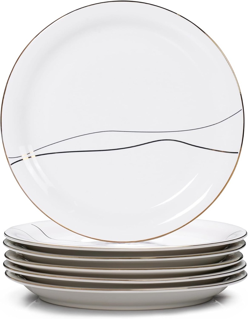6-Piece Ceramic Dinner Salad Plates Set - Elegant Dining Essentials for Modern Homes | Versatile Serving Plates for Salads, Pasta, Soup & More | Durable, Stylish Tableware for Family Meals