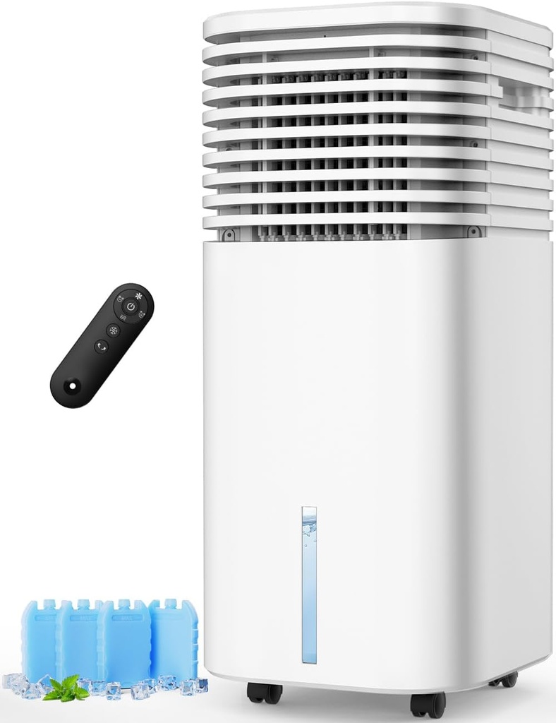 4-IN-1 Portable Air Conditioners, Evaporative Air Cooler w/4 Modes & 3 Speeds, 15H Timer for Smart Auto-off, 2-Gal Tank for 20H Cooling,17FT Remote,No Hose Needed,120°Oscillating Swamp Cooler