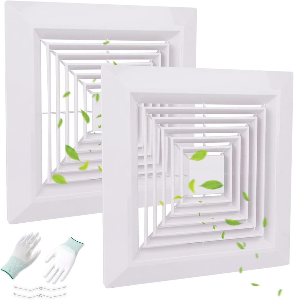 2-Piece(12"x12"Inches) Bathroom Exhaust Fan Cover with Spring, Square Ceiling or Wall Mounted Exhaust Fan, Ceiling Fan, Grille, Air Diffuser, Diverter Ventilation Hood, Replacement Accessories