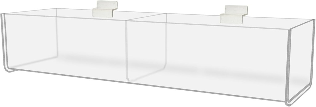 Marketing Holders Slatwall Acrylic Retail Tray Double Comparrment 16" Wide Dump Bin Product Merchandise Storage Caddy