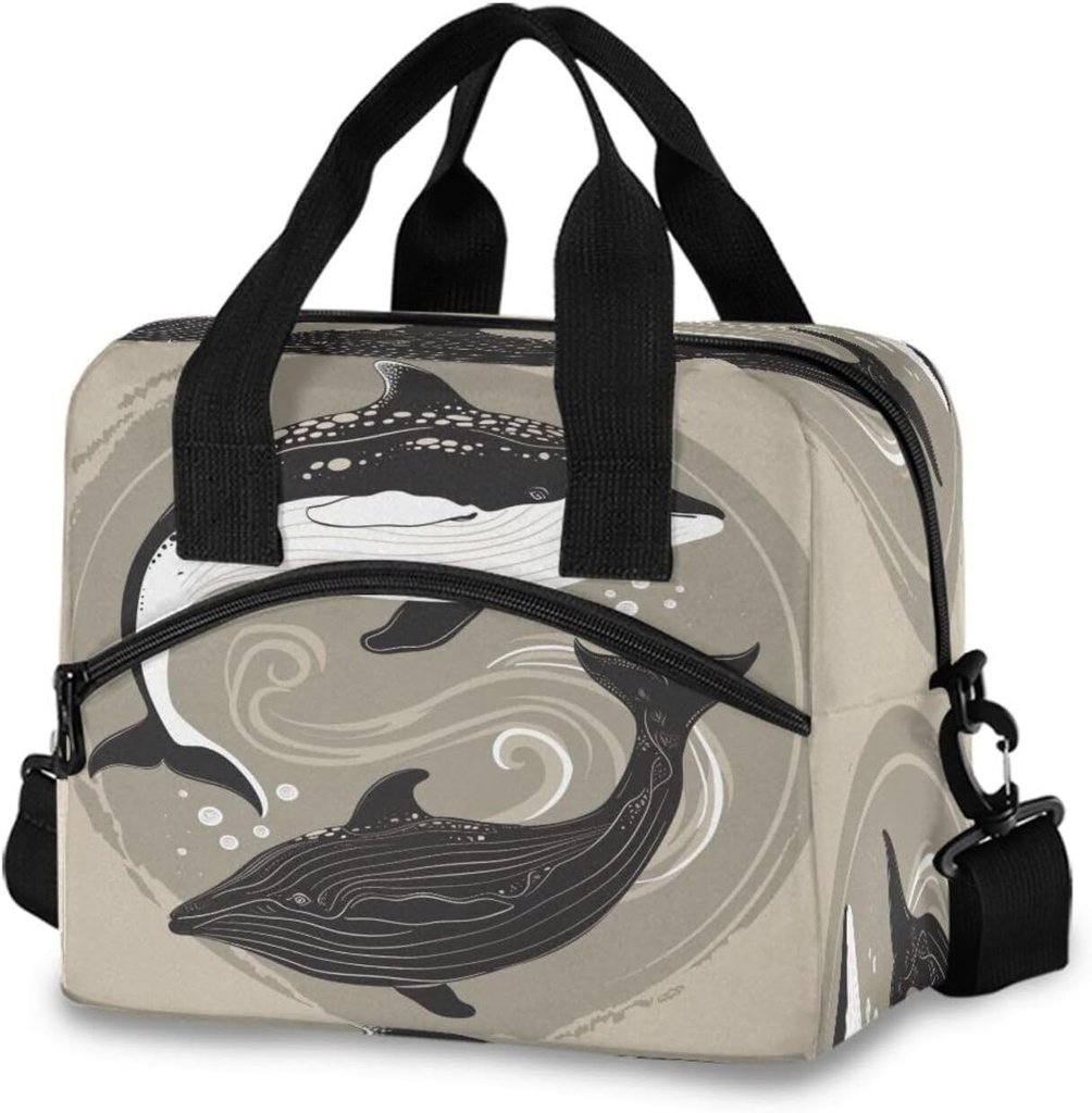 ALAZA Whale Tai Chi Insulated Lunch Bag Box Reusable Cooler Bags with Shoulder Strap for Women Men Adult Kids, 19-Can (12.5L)