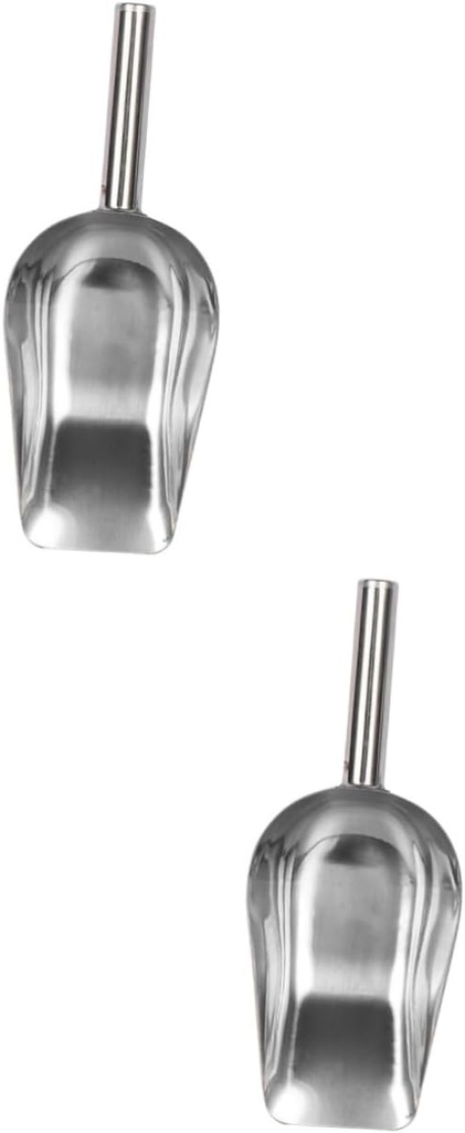 VOSAREA 2pcs Stainless Steel Ice Scoop Multi-use Kitchen Supply for Ice Pet Food and Candies Heavy Duty Design Smooth for Easy Cleaning for Home Use