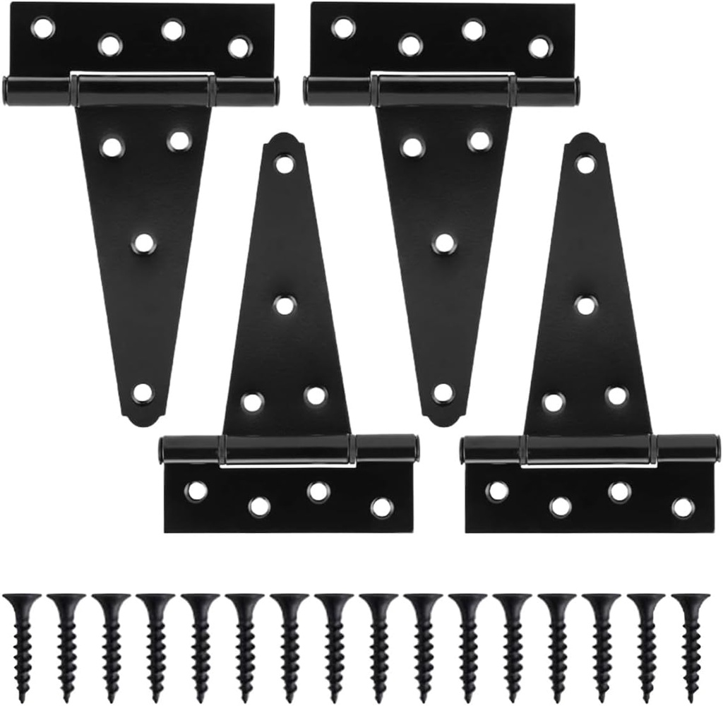 6 Inch T Strap Heavy Duty Gate Hinges | Shed Door Hinge for Wood Fence with 2.8mm Thickness | Barn Door Outdoor Black Gate Hinges Heavy Duty for Vinyl Fences and Garage | Rust Proof with 26.1mm Screws
