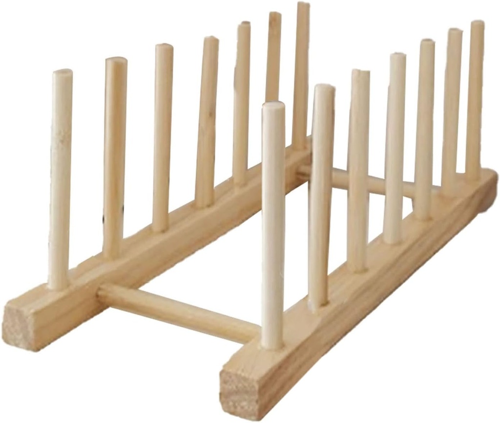 Vertical Wooden Dish Drying Rack, 6 Grids Pine Wood Dish Drying Rack with Stable Base Plate Stand Holder Vertical Drainer Kitchen Cabinet Organizerb