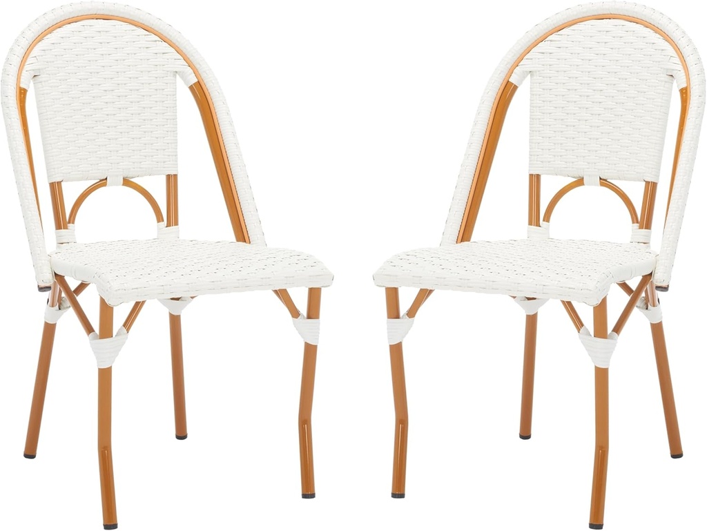 SAFAVIEH Outdoor Collection California Bistro White Side Chair Set of 2 (Fully Assembled)