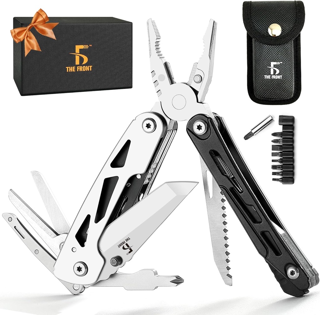 THE FRONT Multitool 19 in 1 Multitools Pliers with Detachable Scissors, Survival Utility Multi-tool Camping Tactical Knife Gift for Men