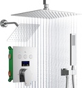 Dual Shower Heads Shower System with 12 Inch Ceiling Rainfall Shower Head and 8 Inch Side Shower Head Digital Display Shower Fixtures Luxury Shower Faucet Set,Chrome