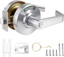 Commercial Door Handle with Lock - Vacant Occupied Bathroom Lock | ANSI Grade 2 Stainless Steel | Quick Install | Reversible Handles for Public Bathrooms/Industrial/Office/Hospital (Silver)