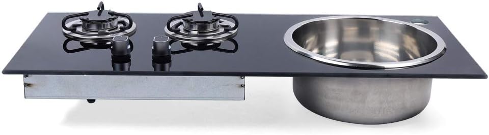 Boat Caravan Rv Camper Gas Stove Hob 2 Burner Lpg W/sink Combo Cooktop Black, Multi-level Fire Adjustment Multi-protection Technology Fixed Pot Rack Easy To Clean
