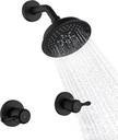 2 Handle Shower Faucet Set, Wall Mounted Two Knob Shower Faucet Set with 5 Mode Rainfall Shower Head Bathroom Shower Faucet Trim Kit, Matte Black