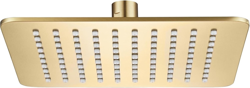 Rainhead Waterfall Shower Head 8-Inch Stainless Steel Bathroom Overhead Showerhead High Pressure 2.5 GPM, Adjustable Angle, Gold SH002GD-D8