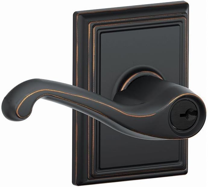 SCHLAGE F51A FLA 716 ADD Flair Lever with Addison Trim Keyed Entry Lock, Aged Bronze