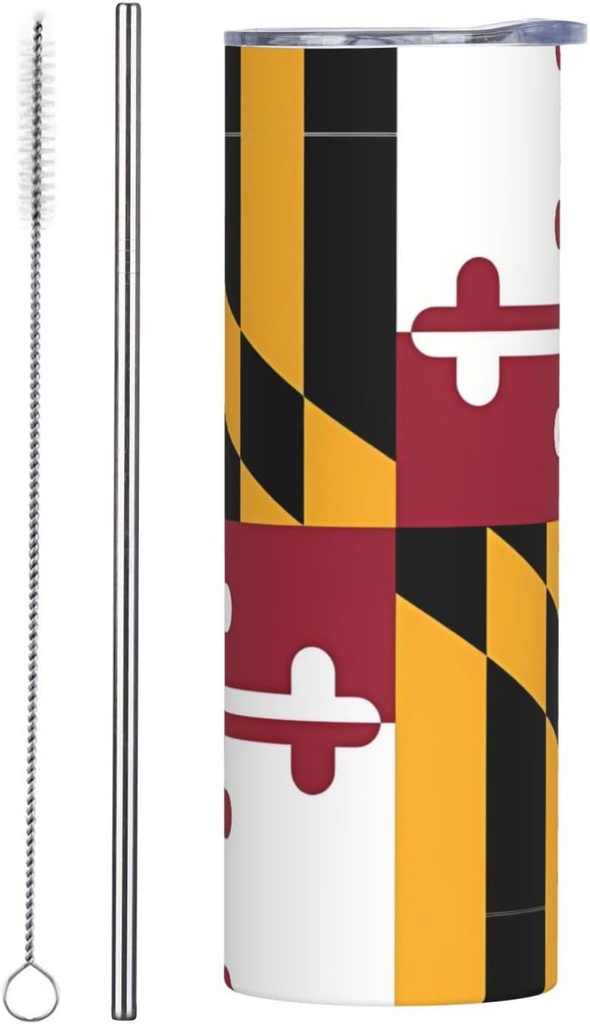 20ozFlag of Maryland stainless steel straw lid cup, double-layer stainless steel, can be drunk directly or with a straw