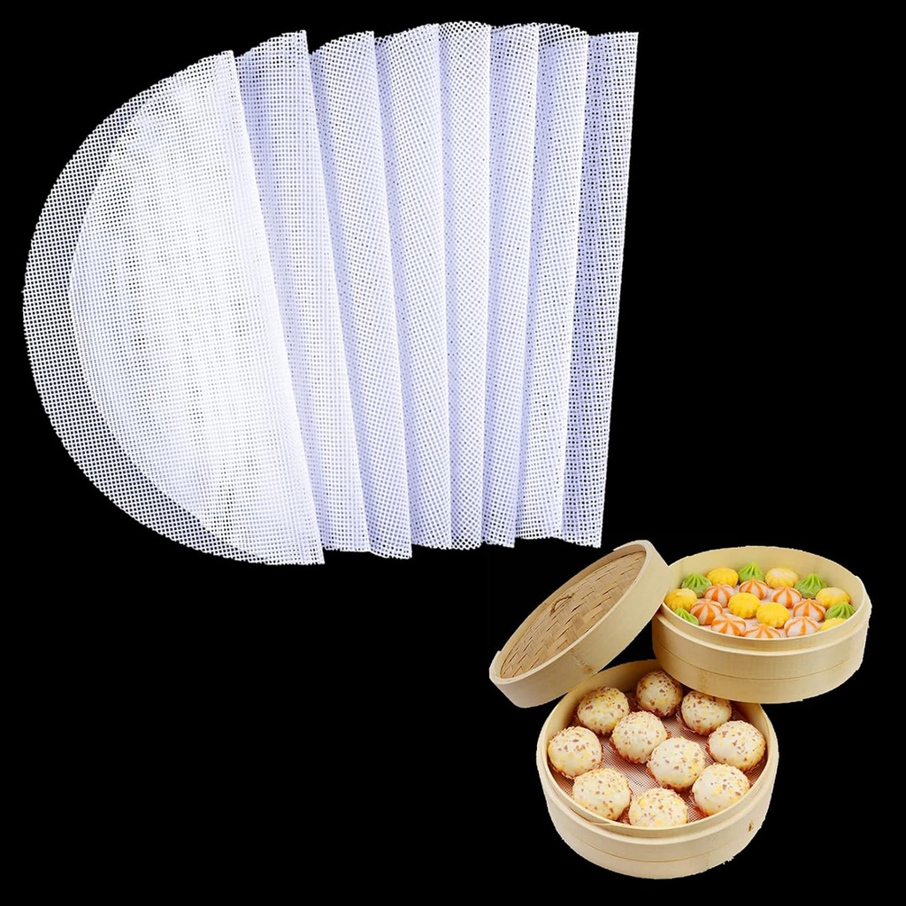 8Pcs Round Silicone Steamer Liners,13inch Non-stick Silicone Steamer Mesh Mat,Reusable Bamboo Steamer Liner Pad Dim Sum Mesh for Home Kitchen Cooking (8, 13 x 13 inch)