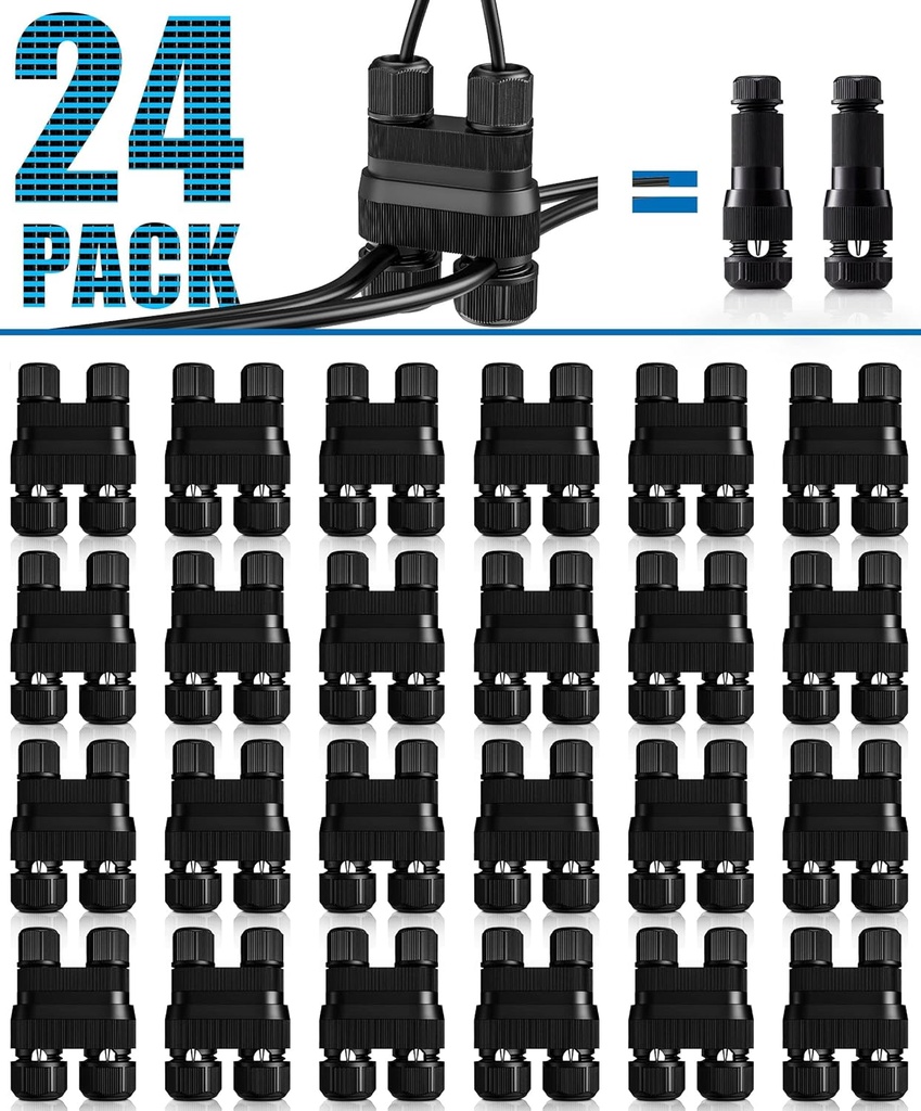 SUNVIE Fastlock2 Low Voltage Wire Connector Landscape Lighting Connectors 12-18 Gauge Waterproof Low Voltage Connectors Outdoor Landscape Wire Connector for Garden Yard Path Lights, 24 Pack