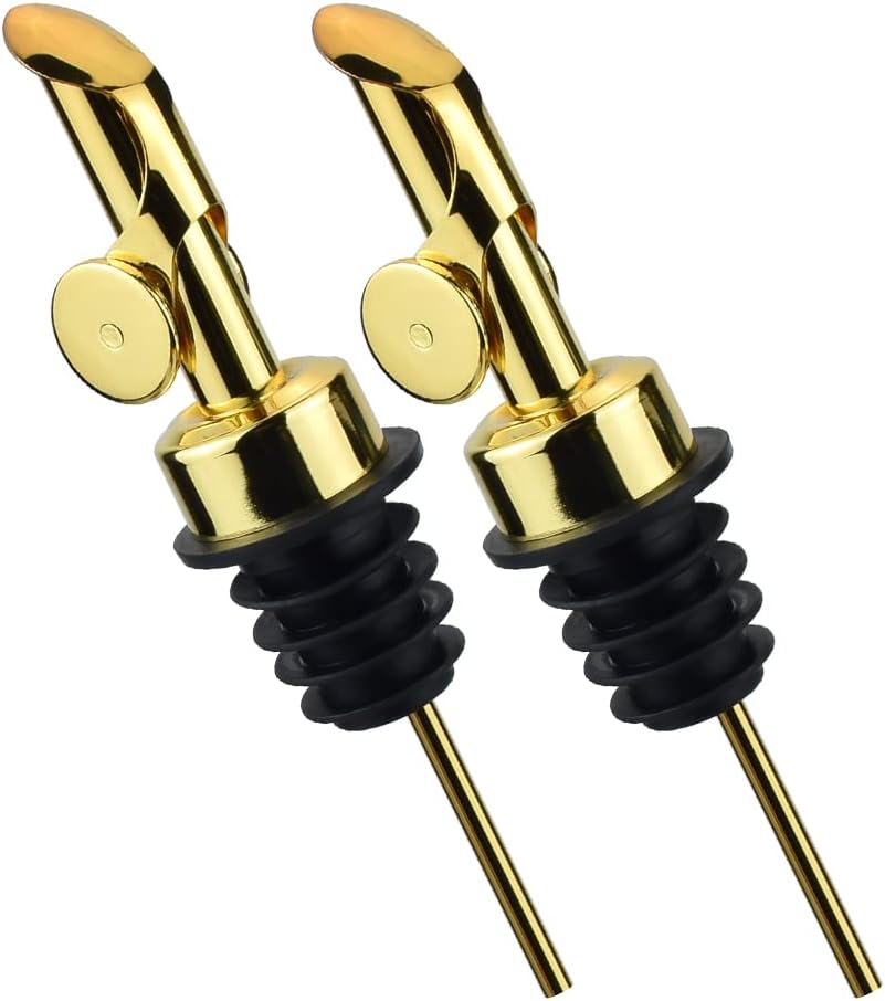 MEETSWEET Olive oil dispenser nozzle, pouring nozzle, 304 stainless steel automatic opening and closing nozzle, suitable for olive oil, vinegar, wine, and other liquid bottles (304 gold) 2PCS…