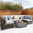 HOOOWOOO Patio Outdoor Sectional Furniture Sofa Set,7 Piece U Shaped Corner Wicker Rattan Couch Set,Rustic 6 Persons Summer Patio Conversation Set for Outside Porch Deck Garden(Light Gray)