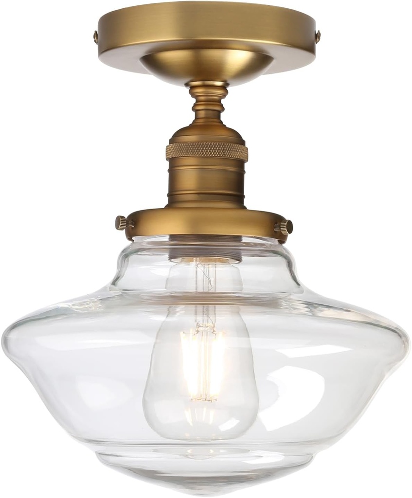 Pathson Glass Flush Mounted Ceiling Light, Vintage Farmhouse Ceiling Lamp Fixture, Modern Rustic Ceiling Lighting for Hallway Kitchen Bar Foyer Loft Living Room Bedroom