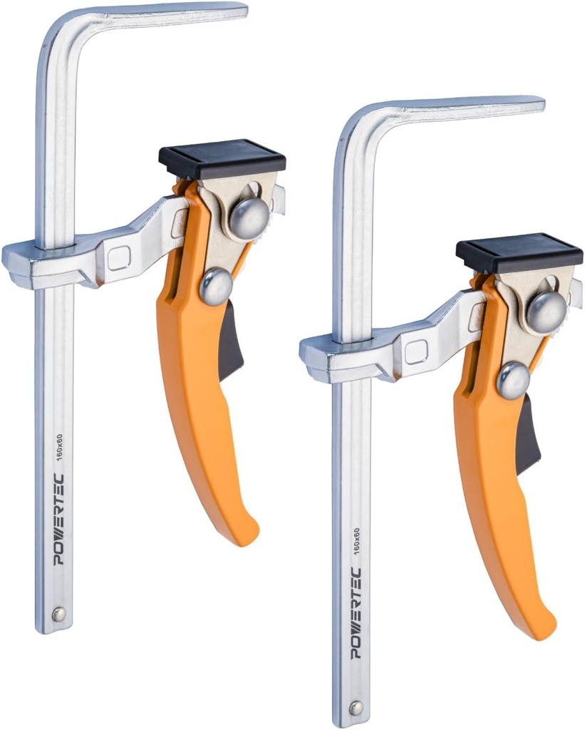 POWERTEC 71542V Quick Release Ratcheting Table Clamp for MFT and Guide Rail System, 7" Capacity (178mm) x 2-3/8" Throat Depth, 2 PK