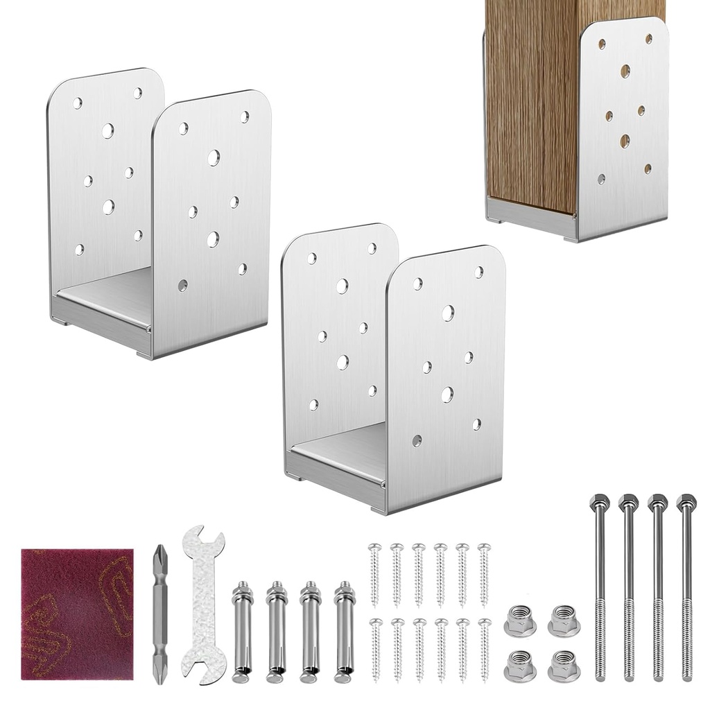 4×4 Post Base Stainless Steel Deck Base Adjustable Post Brackets 2 Pcs Inside Dimensions (3.5×3.5 Inch) for Vertical Wooden Posts Patio Fences Handheld Support Brackets Etc