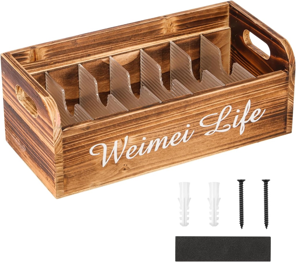 Wood Seasoning Packet Organizer, Versatile 7 Compartment Coffee Bar Organizer Box With Detachable Divider, Wooden Pantry Storage Organization for Spice Packets, Seasoning Pouches, Coffee Pods(Wood)