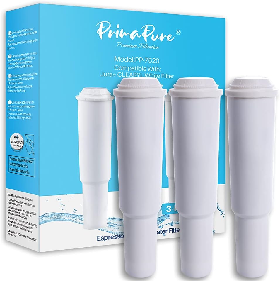 3-Pack PrimaPure Espresso Coffee Machine Water Filter Replacement For Jura Clearyl White 64553 Certified To NSF/ANSI 42 by IAPMO R&T