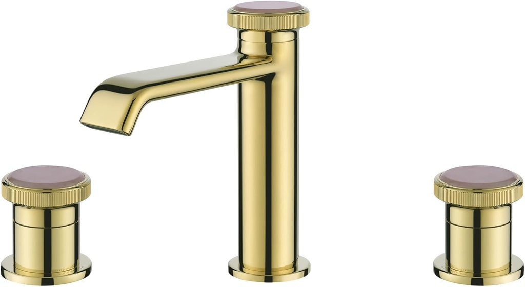 AMAZING FORCE Faucet Widespread Bathroom Faucet 3 Hole, 2-Handle Bathroom Sink Faucet Brass Vanity Faucet Knob Style with Pink Crystal Knob Dark Gold