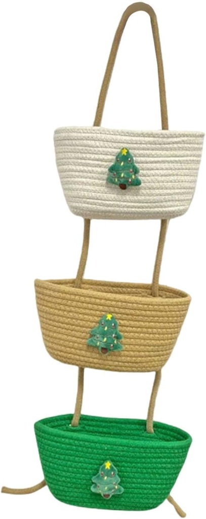Wall Hanging Basket Woven Wall Basket Multifunctional Cute Storage Bin 3 Tiers Decorative Baskets for Kitchen Bedroom Laundry