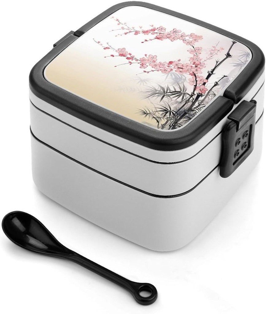 Bento Box for Adult Cherry Blossoms Bento Lunch Box with 2 Compartments Stackable Lunch Container Reusable Food Storage Container Meal Prep Snack Containers