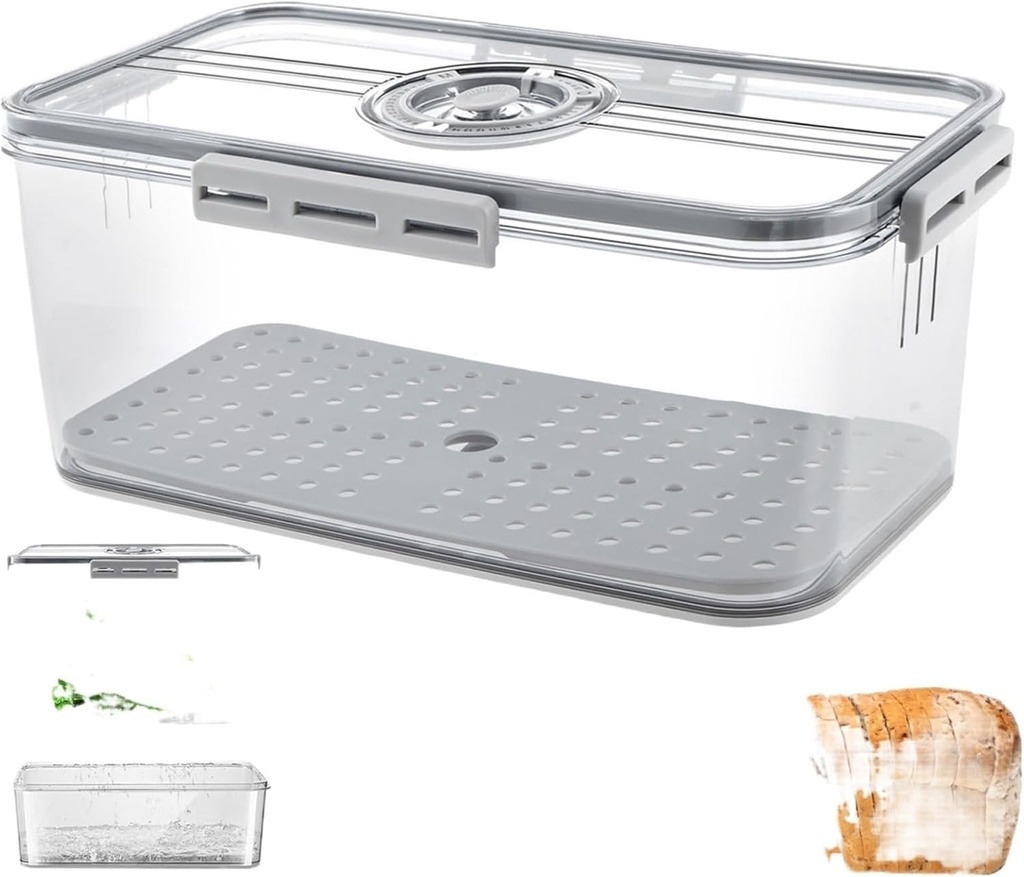Kitchen countertop bread box, airtight bread storage container, time recording plastic bread saver for bread bagels, vegetable and fruit refrigerator fresh-keeping box