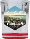 R and R Imports Paducah Kentucky Riverwalk Design Souvenir 2 Ounce Shot Glass Square Red Base 4-Pack