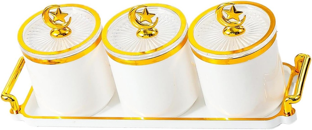 Dried Fruit Tray, Luxury Cookie Jar with Lid, Divided Serving Dishes, Covered Candy Jar for Party, Hotel, Wedding, Office, 3 Grid White