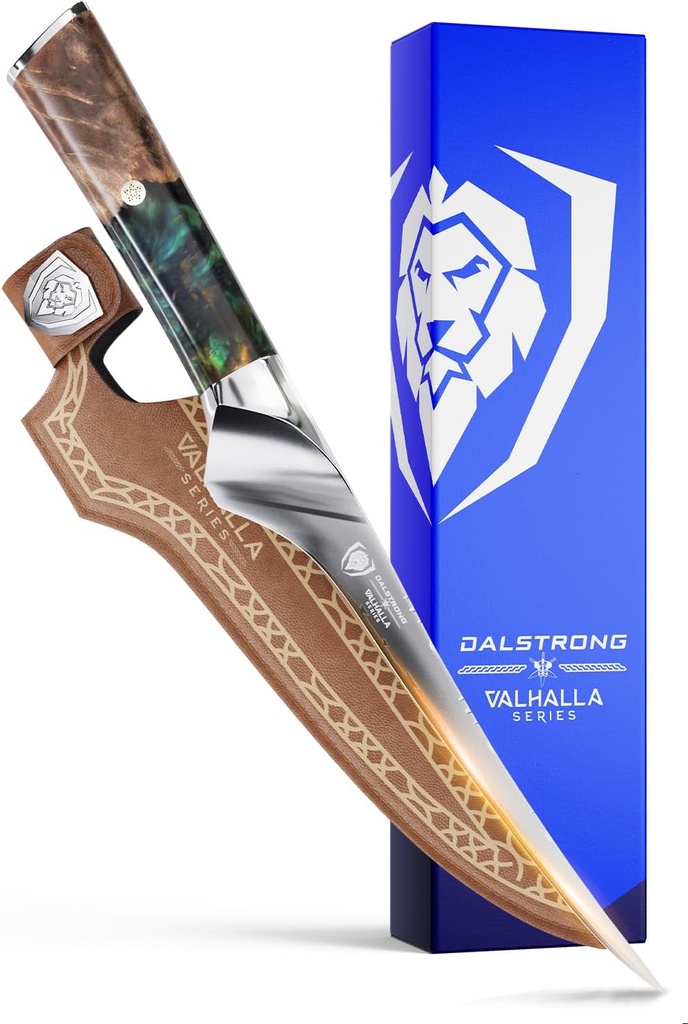 Dalstrong Fillet Knife - 7 inch Flexible Blade - Valhalla Series - Celestial Resin & Wood Handle Gift Knife - Fish Meat Cutting, Carving, Bone, Trimming, Deboning - Leather Sheath Included