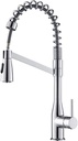 KIBI Largo Single Handle Spring Pull Down Faucet for Kitchen Sink | Solid Brass High Arc Faucet Spout | Kitchen Faucet with Pull Down Sprayer (Chrome) (KKF2006)