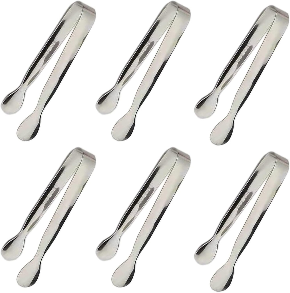6PCS Ice Tongs Mini Sugar Tongs 4.25Inch Stainless Steel Small Serving Tong, Tiny Kitchen Tong for Appetizers,Tea Party, Coffee Bar, Desserts by Sunenlyst (Silver)