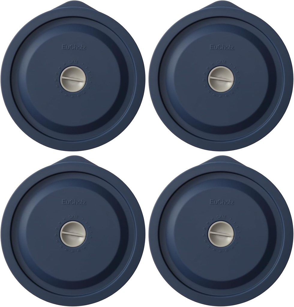 Replacement Lids for Pyrex 7200-PC 2 Cup, Silicone Round Storage Cover Lid for Anchor Hocking Glass Bowl 4 Pack with Date Mark Dark Blue