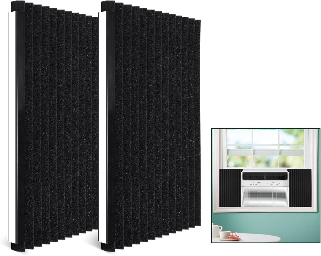Flehomo Window Air Conditioner Insulation Foam Panels, AC Side Panels Kit, 17in H x 9in W x 7/8in T, Pack of 2, Black