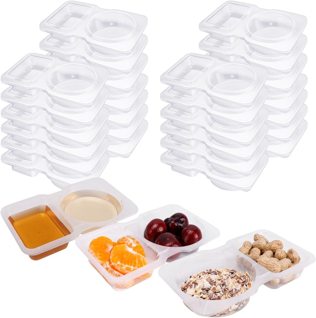 24 Set Snack Containers Disposable Double Compartment Condiment Container Snackle Box Container Outdoor Sauce Dip Case for Dip Sauce Sampling Salad Dressing Snack