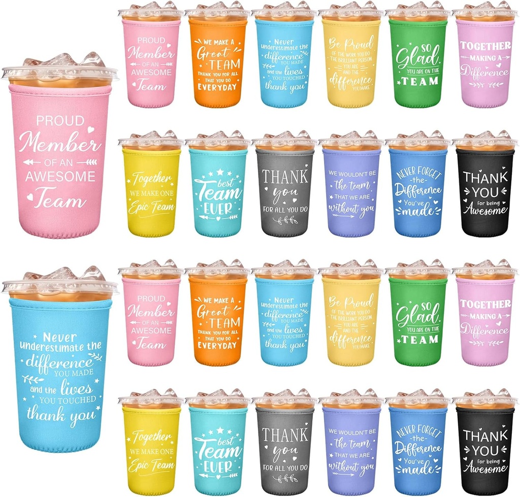 24 Pcs Christmas Employee Appreciation Gifts Bulk Iced Coffee Sleeve Bulk for Iced & Hot Drinks Cold Beverage Cooler Thank You Present for Staff Coworker Xmas Party Favor(Light Color)