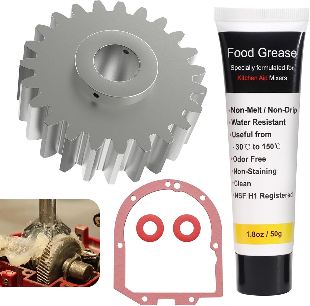 Upgrade Metal Gear W10112253 Worm Gear w/Food Grade Grease and Gasket for Whirlpool KitchenA-id Mixers Replace 4162897 AP4295669 4161531 WPW10112253