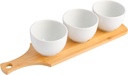 Gibson Home Gracious Dining Dinnerware, 3pc Tidbit Bowl Set w/Bamboo Tray, White, 3-Piece Tidbit Bowl w/Bamboo Tray