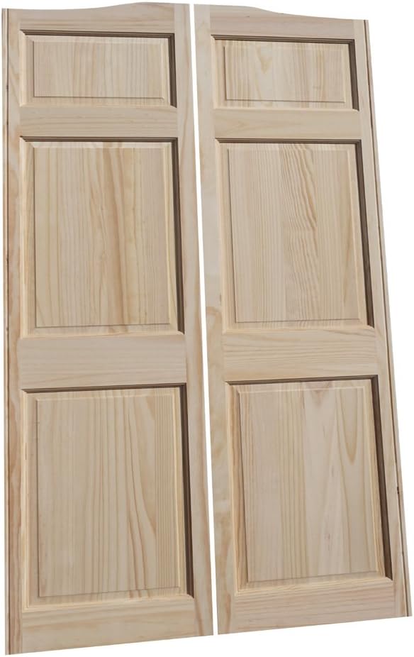 Cafe Doors by Cafe Doors Emporium | Full Height Pine Raised 6 Panel Cafe Door | Parlor Butler Door | Premade for 34" W Finished Opening | 76" Tall | Saloon Swinging Solid Wood Cafe Door | with Hinges