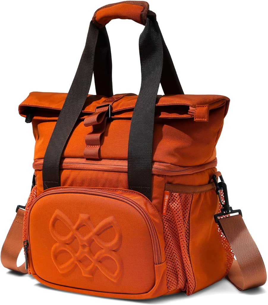 Dual Compartment Insulated Lunch bag, with 2 Leakproof Compartments & Roll-top, 13L lunchbox for work (Brown Orange)