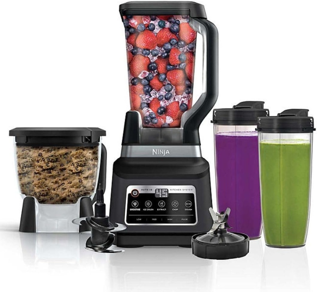 Ninja Pro Plus Kitchen System 1400W, 5 in 1 Time Saving Appliance with Auto iQ Technology, Blender, Smoothie, Dough Maker, Mixer, Chopper, 72oz Pitcher, 64oz Processor Bowl, 8 Cup - Black