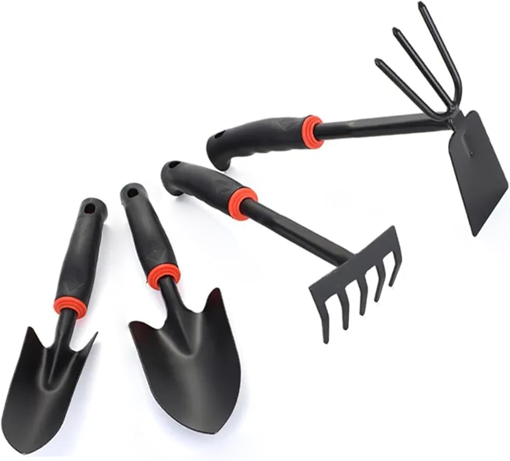 Garden Tool Set (Garden Tool Set, 4 Pieces, Gardening Tool Kit Including 2 Shovels, Rakes, Cultivators, and Transplanting Tools, Rust-Resistant Iron Tools, Rubber Grip Handles (4))