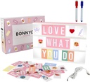 BONNYCO Pink Cinema Light Box with 400 Letters, Emojis, 2 Markers. Led Light Box Home Office and Room Decor, Cinema Led Sign Letters Board. Gifts for Women Girls Christmas Birthdays, Pink Decor