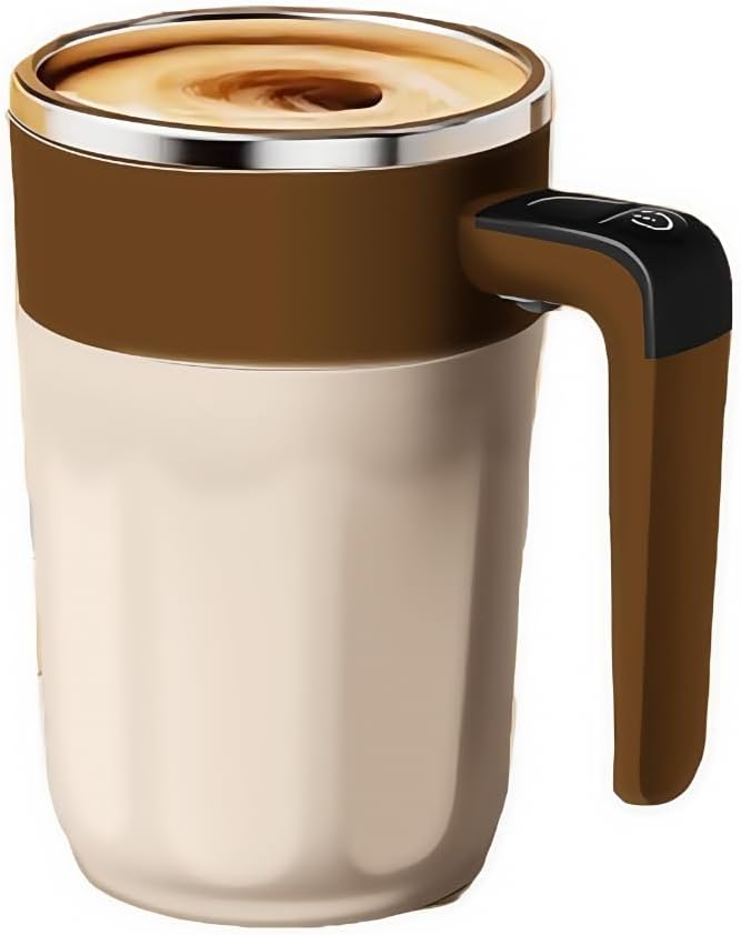 Automatic Magnetic Stirring Coffee Mug Self Electric Protein Shaker Bottle Smart Temperature Display Mixer with Handle (Coffee)
